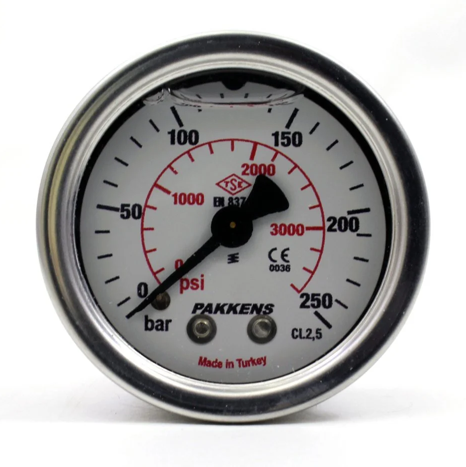 Pakkens Back Mounted Glycerin Manometer Ø63 mm 0-250 Bar 1/4''