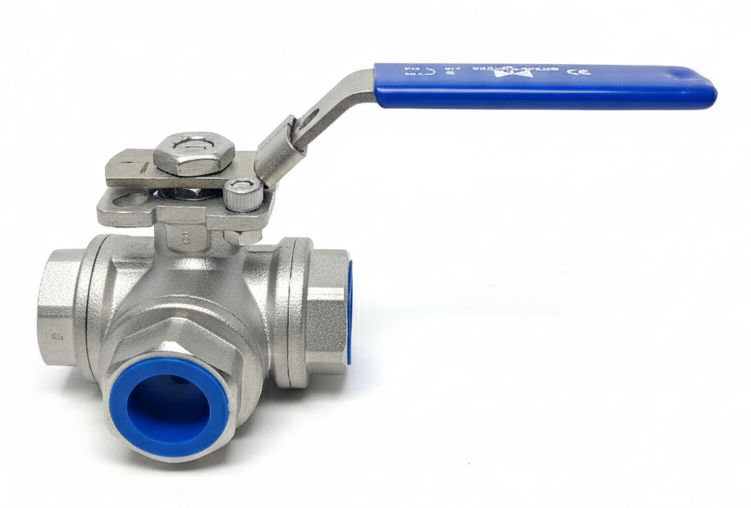 DMS 3 Way L Type Stainless Ball Valve with Pad PN63 3/4''