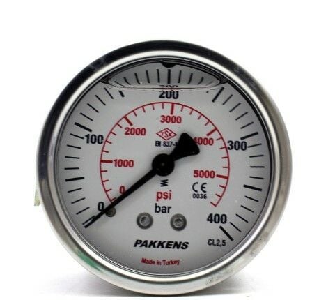 Pakkens Arka Bağlantılı Gliserinli Manometre Ø100 mm 400 Bar 1/2''