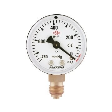 Pakkens Manovacuummeter with Lower Connection Ø63 mm -760/0 mmHg 1/4''