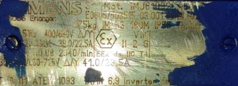 SIEMENS Electric Motor EXPROOF 22KW 3000 RPM B3 645807 0222