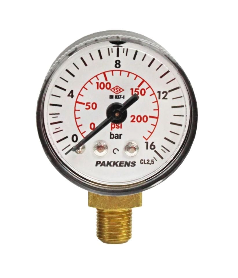 Pakkens Lower Connection Manometer Ø40 mm 0-16 Bar 1/8''