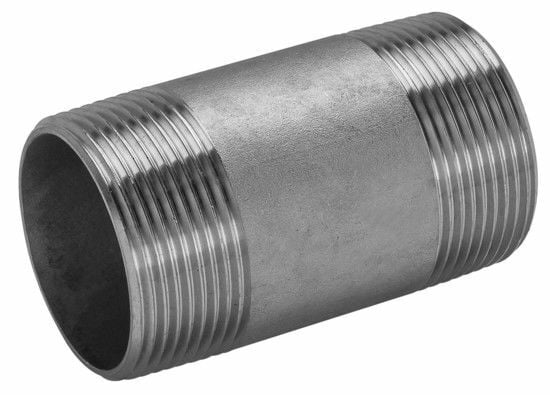 Paslanmaz AISI 304 Çift Tarafı Dişli Boru Nipel 1/2'' L:10 cm