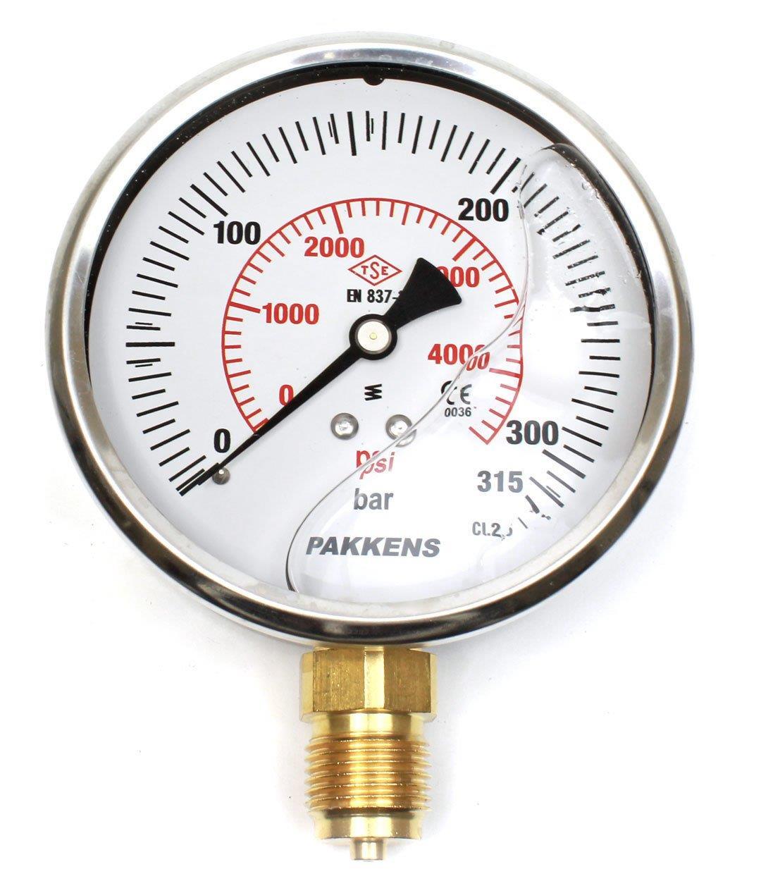 Pakkens Lower Connection Glycerin Manometer Ø100 mm 315 Bar 1/2''