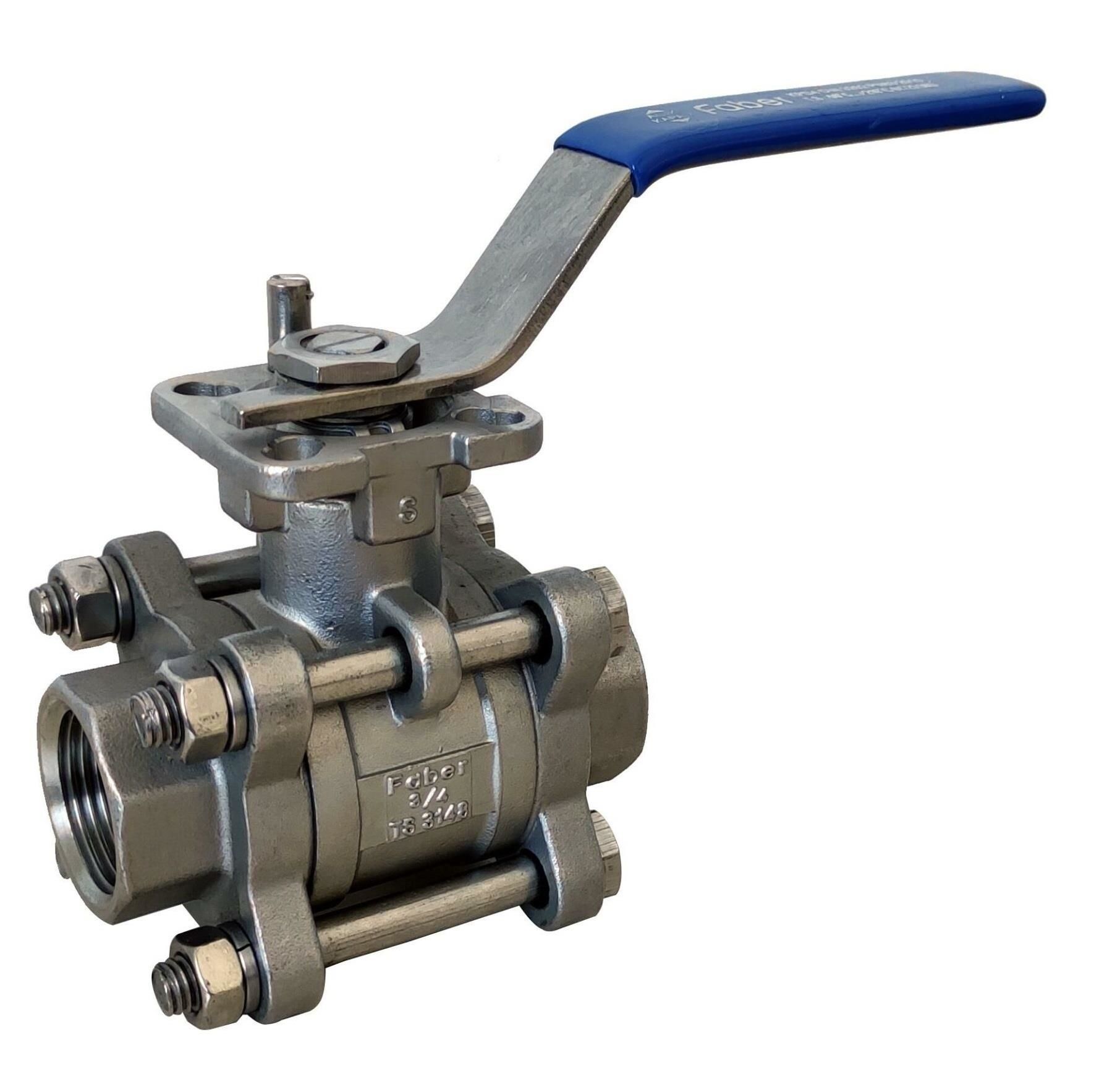 FABER Aktüatör Takılabilir Üç Parçalı Paslanmaz Çelik Küresel Vana 3/4'' Pn63-304