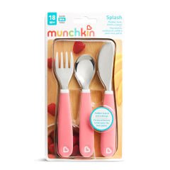 Munchkin Sıçramayı Engelleyici Çocuk Çatal,Kaşık,Bıçak Takımı,Pembe,18AY+ 3Set,Çatal/Bıçak/Kaşık Dahil