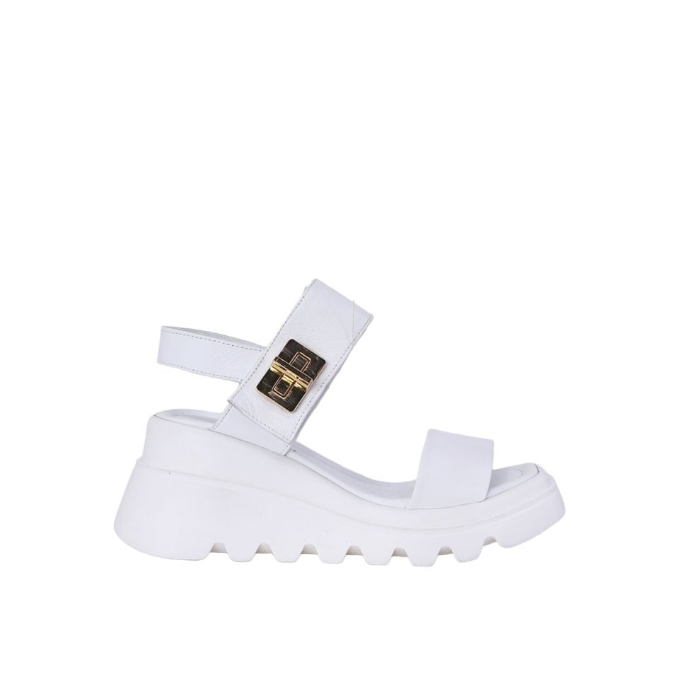 Albini 2610401 Hakiki Deri Dolgu Topuk Kadın Sandalet