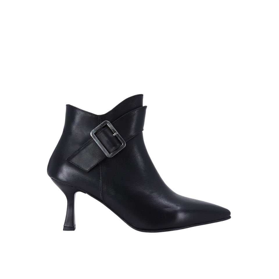 Hobby 2690 Hakiki Deri Kadın Topuklu Bot  Toka Detaylı