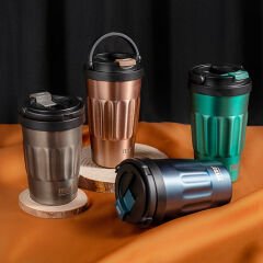 Tyeso Coffe Mug Vakumlu Paslanmaz Çelik Taşıma Kulplu(BAKIR)