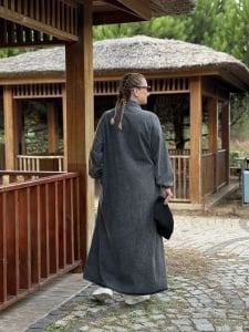 Tam düğmeli kot elbise antrasit