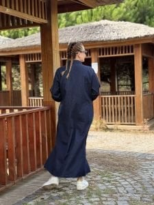 Tam düğmeli kot elbise Lacivert