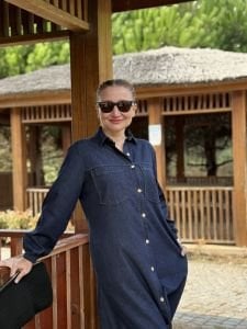 Tam düğmeli kot elbise Lacivert