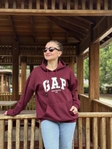 Bordo gap kapüşonlu sweatshirt
