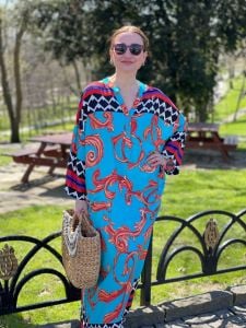 Oversize mavi desenli Sevil elbise 183
