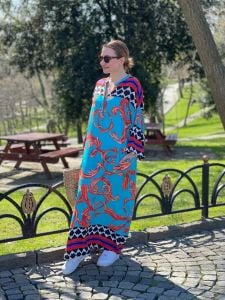 Oversize mavi desenli Sevil elbise 183