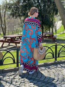Oversize mavi desenli Sevil elbise 183