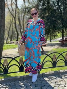 Oversize mavi desenli Sevil elbise 183