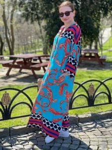 Oversize mavi desenli Sevil elbise 183