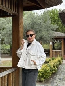 Orjinal Kırık beyaz Oversize kot ceket