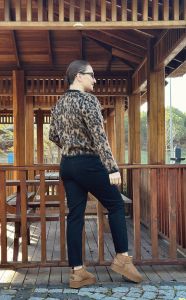 KISA leopar Yumoş düğmeli hırka-kazak
