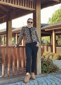KISA leopar Yumoş düğmeli hırka-kazak