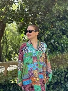 YEŞİL patchwork Gömlek Elbise