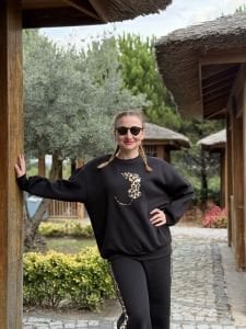 2 iplik içi şardonlu Leo-Siyah Eşofman Takımı