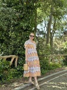 046 KISA KOL ORANGE ELBİSE
