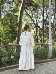 Modal tasarım elbise katleya Beyaz