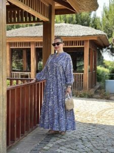 MAVİ Çini desen modal katleya elbise