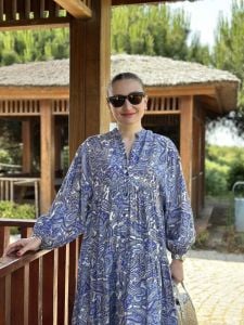MAVİ Çini desen modal katleya elbise