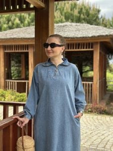 Yarım Fermuarlı tensel kot elbise