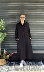VİSKON Siyah Düz Gömlek Elbise