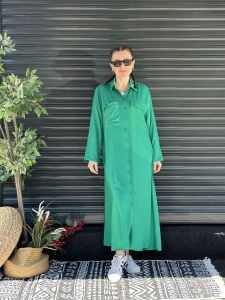 VİSKON Yeşil Düz Gömlek Elbise