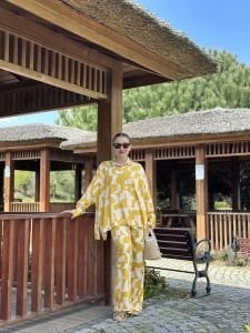 Sarı Gizy Viskon pantolon takım
