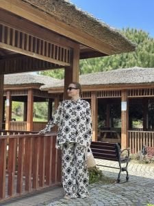 Taş-kahve keten pantolon takım