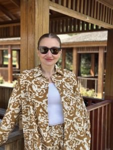 Taba-krem keten pantolon takım