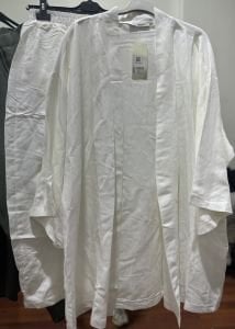 Beyaz kimono keten pantolon takım