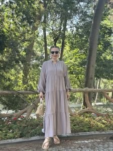 Viskon düz katleya elbise uzay gri