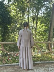 Viskon düz katleya elbise uzay gri