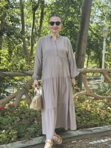 Viskon düz katleya elbise uzay gri