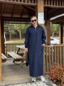 Yarım Fermuarlı tensel kot elbise lacivert