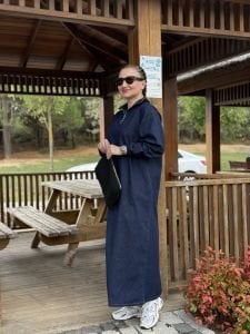 Yarım Fermuarlı tensel kot elbise lacivert