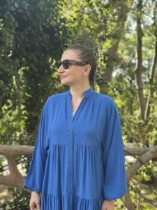 Viskon düz katleya elbise Parlament Mavi