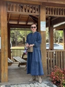 Koyu Mavi yıkama kot katleya elbise