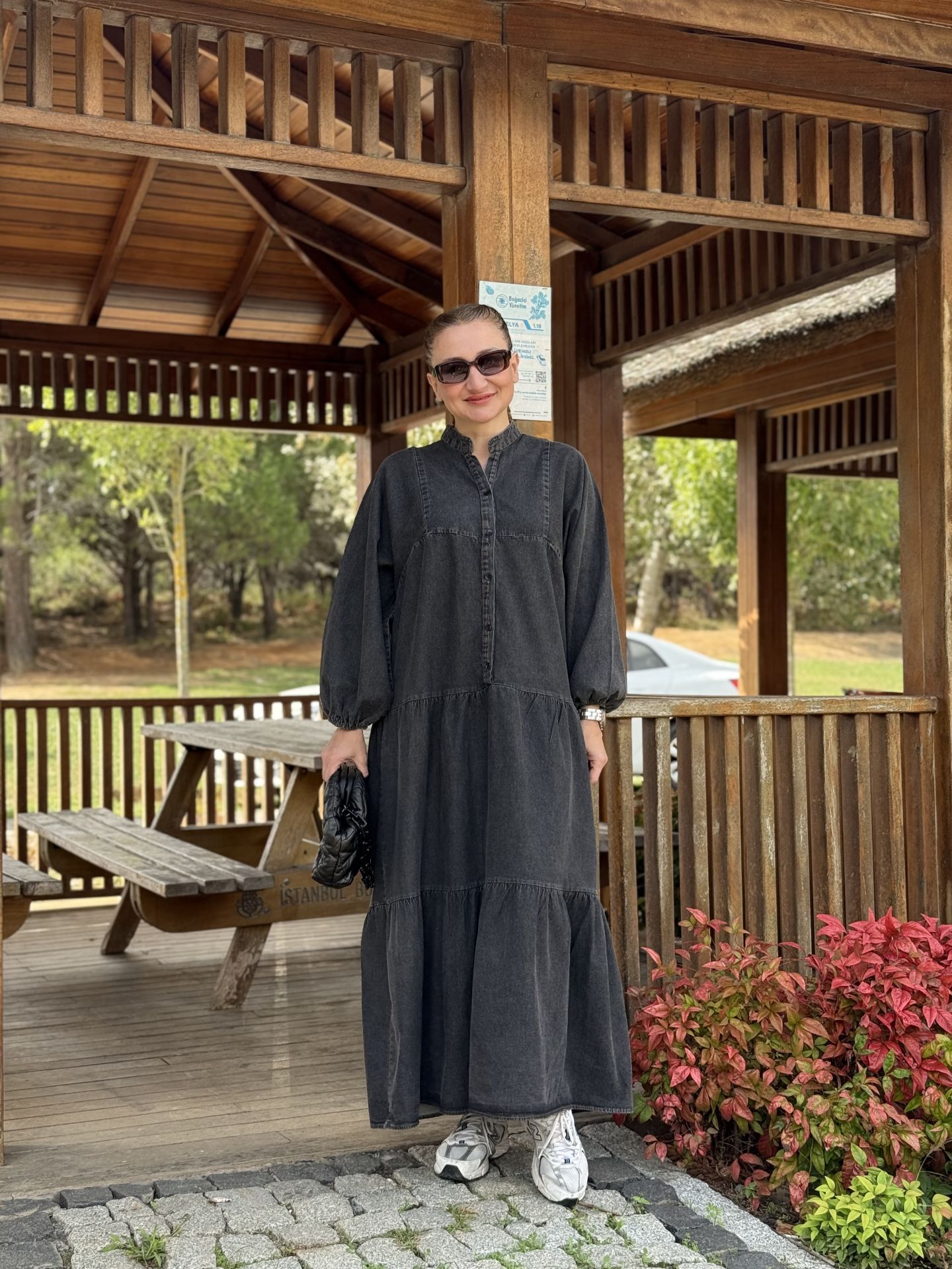 Antrasit yıkama kot katleya elbise