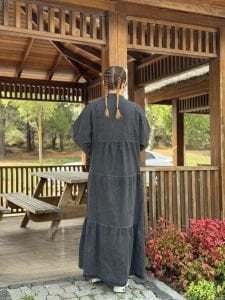 Antrasit yıkama kot katleya elbise