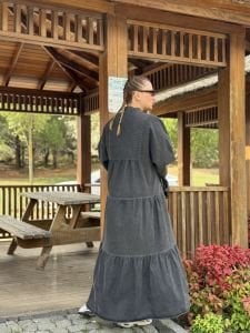 Antrasit yıkama kot katleya elbise