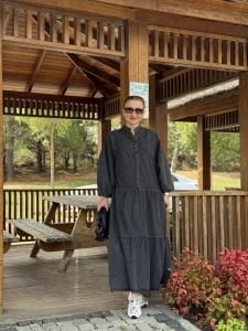 Antrasit yıkama kot katleya elbise