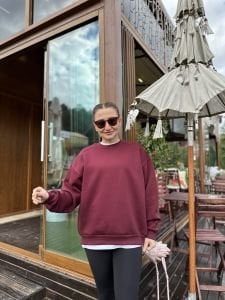 Düz şardonlu Sweatshirt BORDO